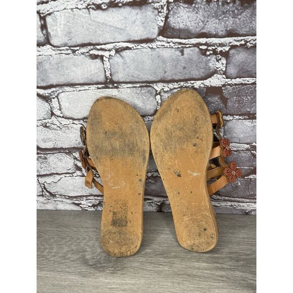 Laidback London Brown Leather Handmade Boho Floral Beaded Sandals Women 7US/38EU - Picture 16 of 16